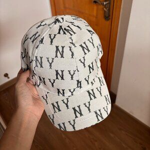 White Soft-Top Baseball Cap With NY Letters Printed All Over Adjustable